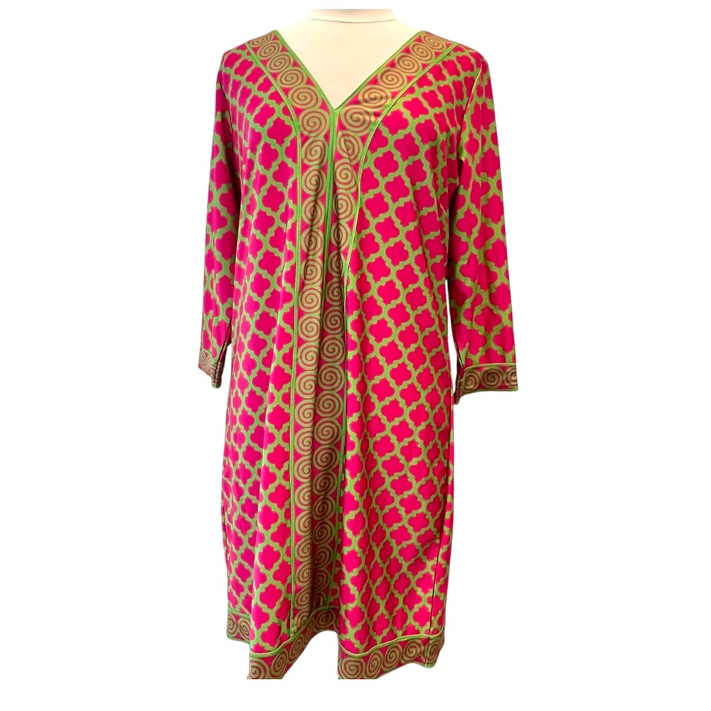 GRETCHEN SCOTT V-Neck Trellis Knit Shift Dress Pink Size XL